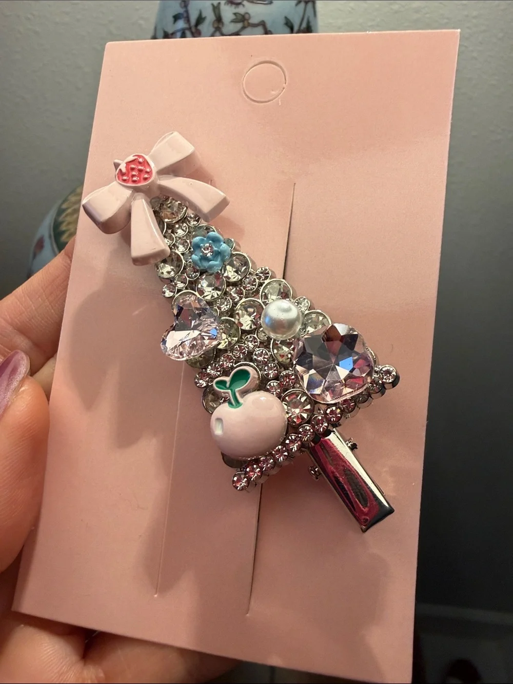 Pink Crystal Bow Christmas tree, pink Christmas Decorative Hair Clip